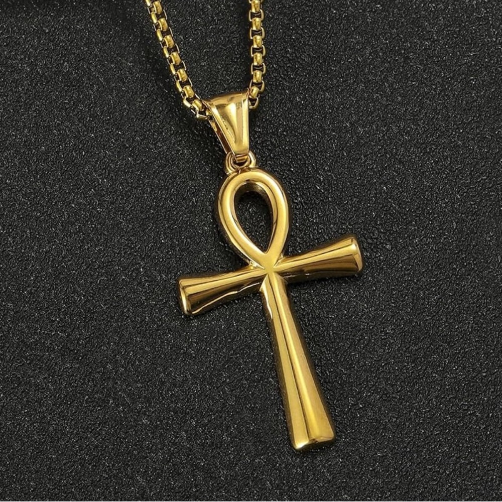 Gold Ankh Cross Pendant Necklace - Picture 1 of 3